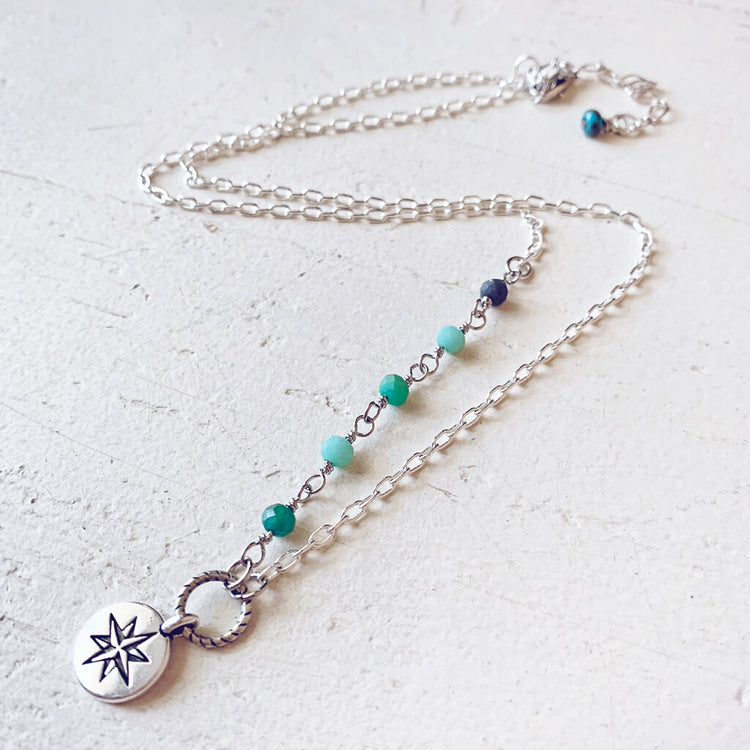 true north star compass necklace - Peacock & Lime 