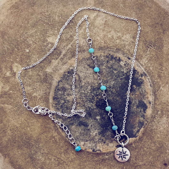 true north star compass necklace - Peacock & Lime 