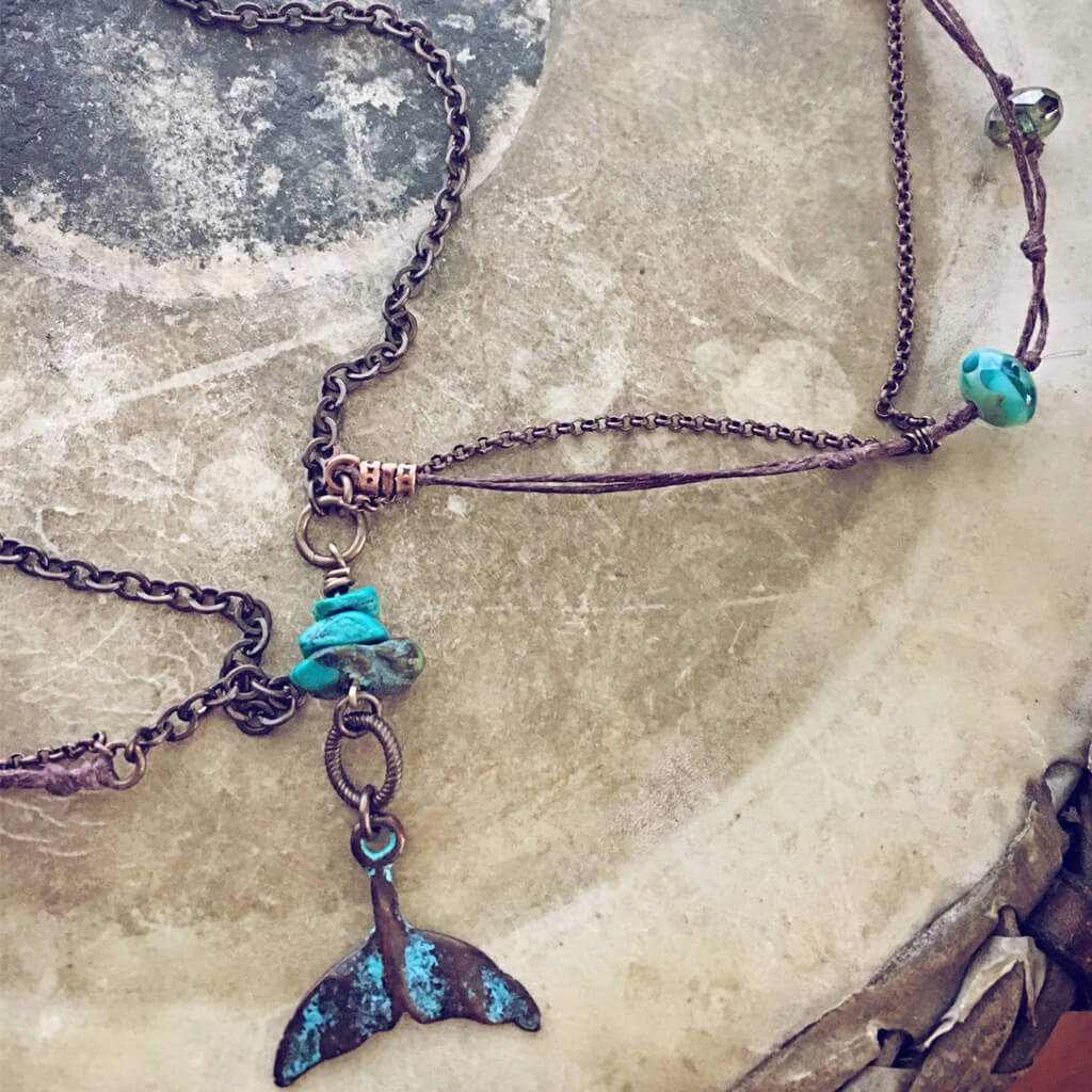under the sea // mermaid or whale tail boho beach style necklace - Peacock & Lime