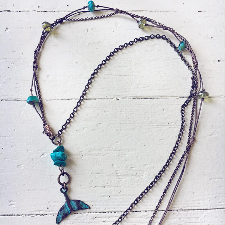 under the sea // mermaid or whale tail boho beach style necklace - Peacock & Lime