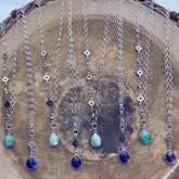 unity II - amazonite or lapis lazuli gemstone teardrop pendant necklace - Peacock & Lime