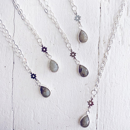 unity II - gemstone teardrop pendant necklaces - labradorite - Peacock & Lime