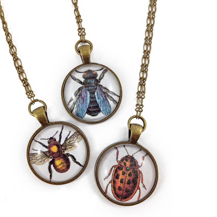 insecta // bug, bee or fly pendant necklaces - Peacock & Lime