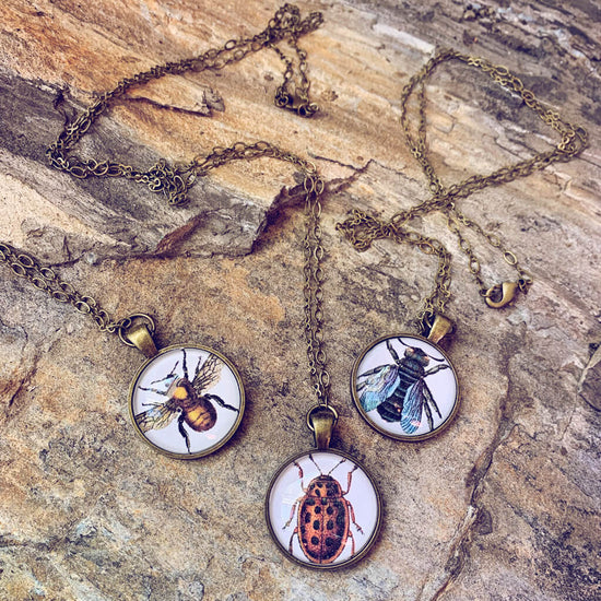 insecta // bug, bee or fly pendant necklaces - Peacock & Lime