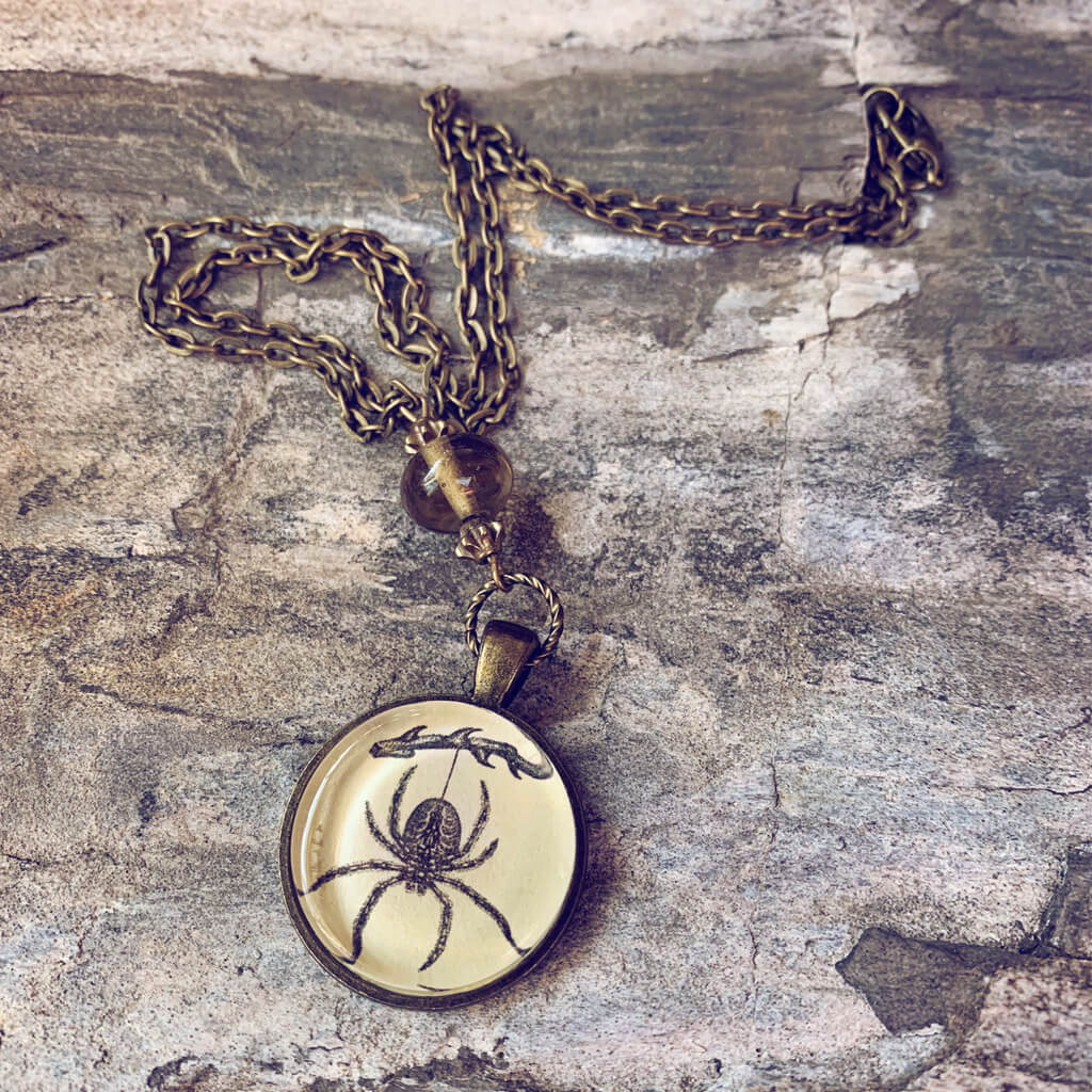 gothic // victorian-inspired antiqued brass spider pendant necklace by Peacock and Lime
