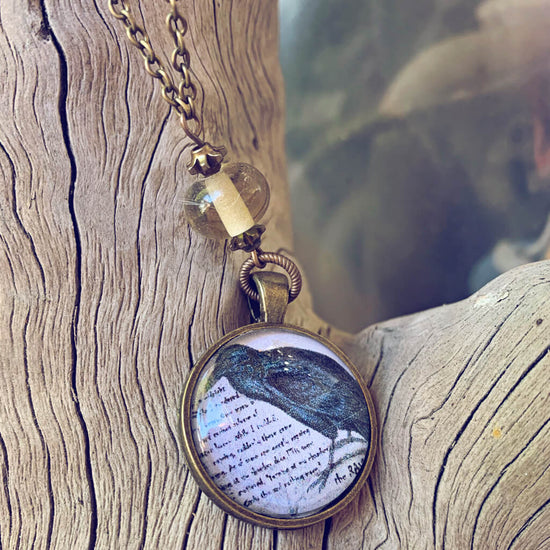 nevermore // victorian gothic inspired antiqued brass raven pendant necklace by Peacock and Lime