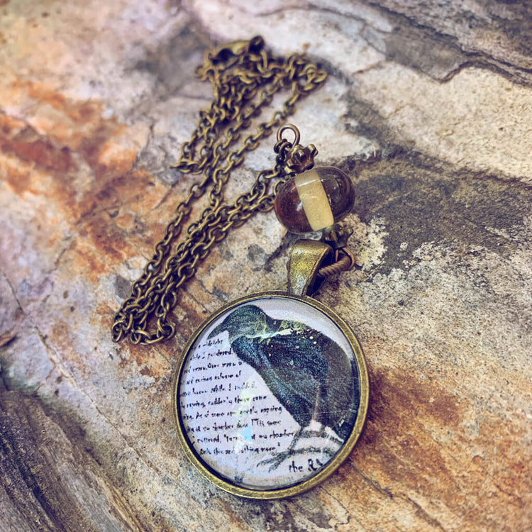 nevermore // victorian gothic inspired antiqued brass raven pendant necklace by Peacock and Lime