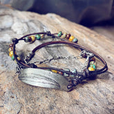 willow leaf // pewter leather, bead and chain wrap bracelet - silver - Peacock & Lime