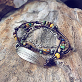 willow leaf // pewter leather, bead and chain wrap bracelet - silver - Peacock & Lime